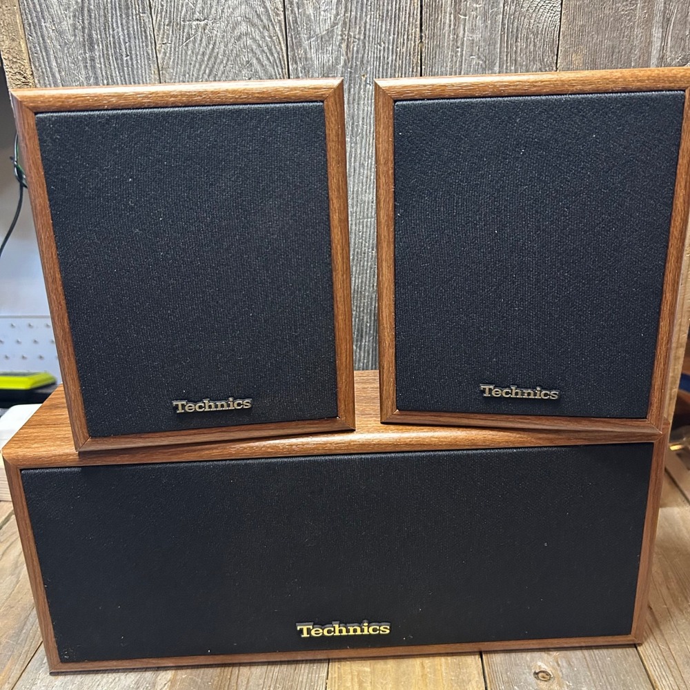 Technics Speaker System Surround Center Wood Grain 3pc New Old Stock Untested